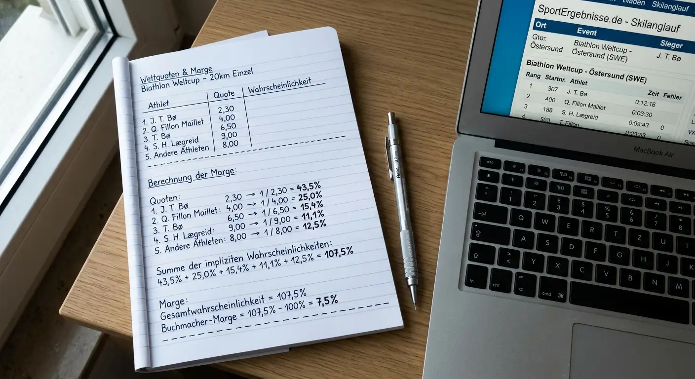 Berechnung der Bookmaker-Marge bei Langlauf-Quoten mit Beispielzahlen
