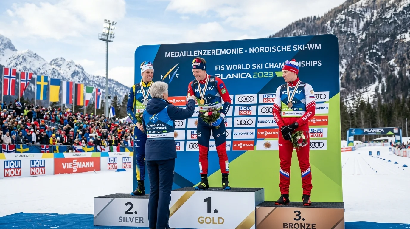 Medaillenzeremonie bei der Nordischen Ski-WM im Langlauf