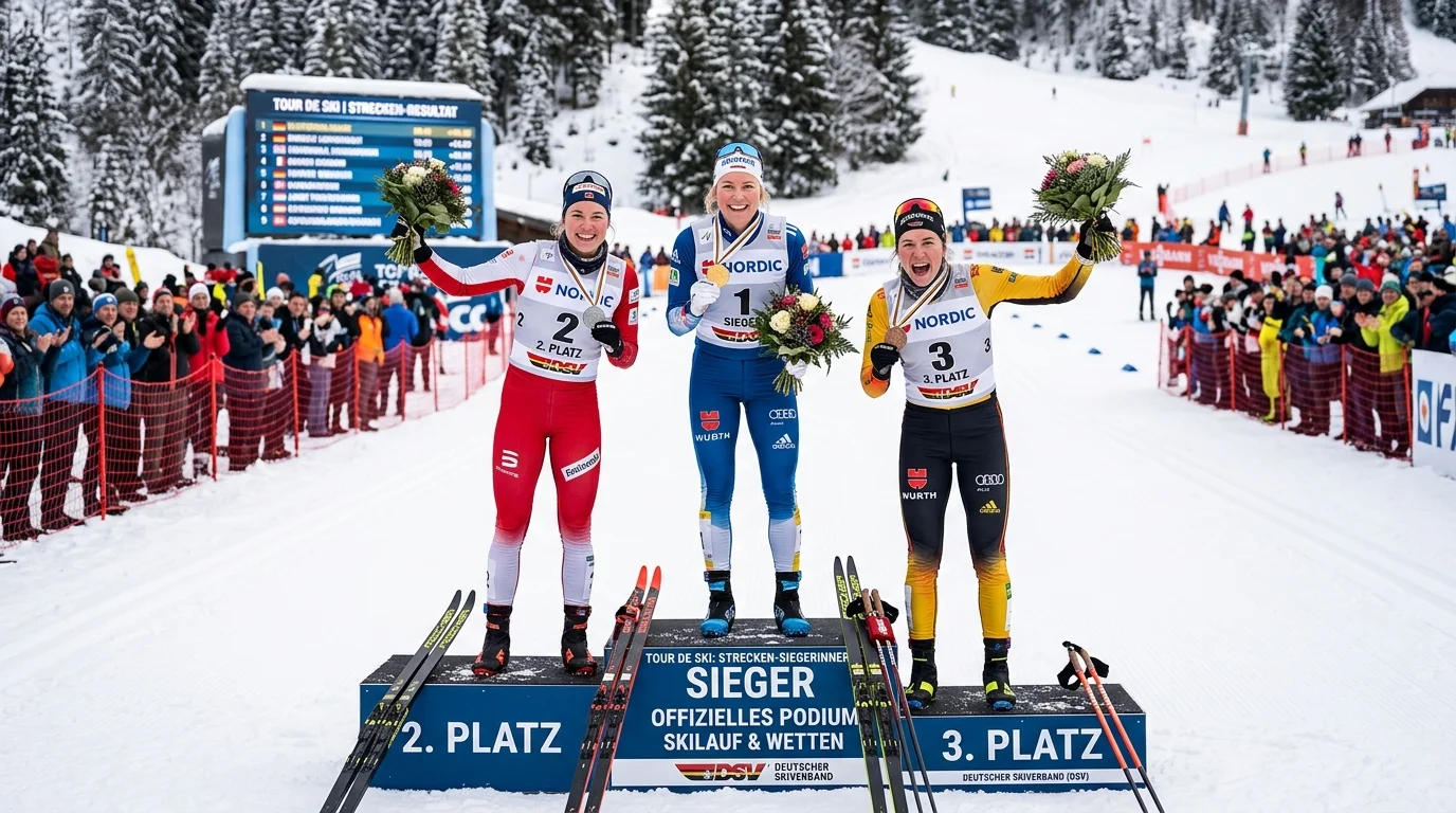 Tour-de-Ski-Favoriten auf dem Siegerpodest nach einem Etappenrennen