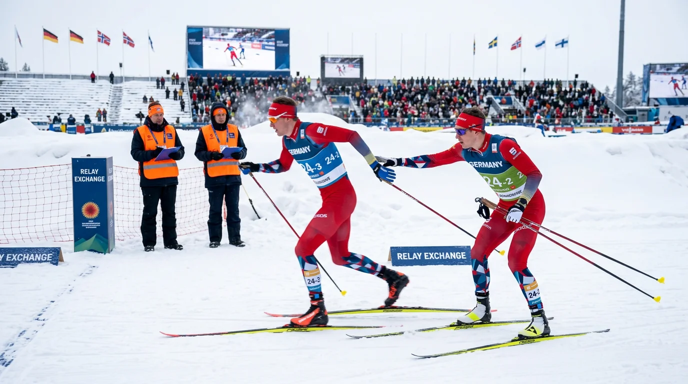 Staffelwechsel bei einem Langlauf-Teamrennen im FIS-Weltcup