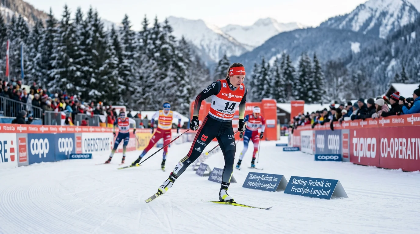Skating-Technik im Freestyle-Langlauf bei einem Weltcup-Rennen