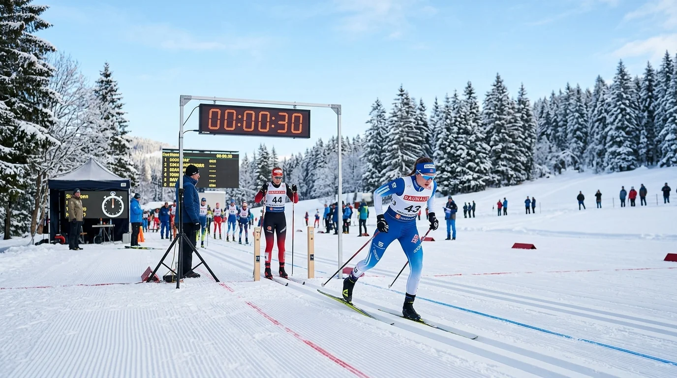 Intervallstart bei einem Langlauf-Distanzrennen im Weltcup