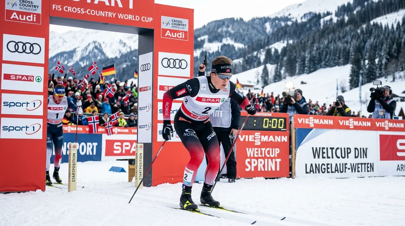 Klæbo in Startposition vor einem Langlauf-Sprint im Weltcup