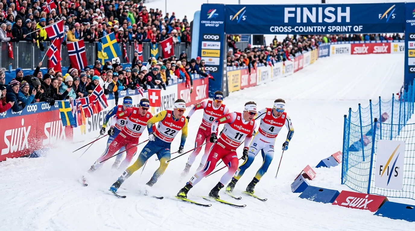 Sprint-K.o.-Runde im Skilanglauf mit sechs Läufern im direkten Vergleich