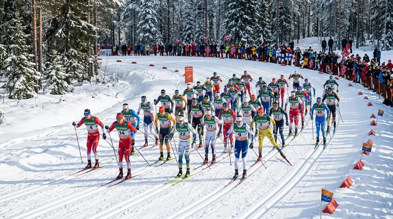 Skilanglauf-Wettarten im Überblick mit Startfeld bei einem FIS-Weltcup-Rennen