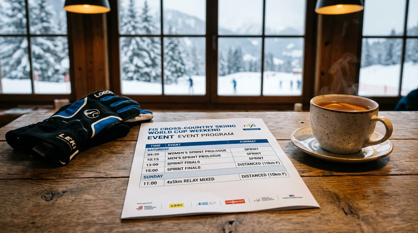 Programmübersicht eines Langlauf-Weltcup-Wochenendes mit verschiedenen Rennformaten