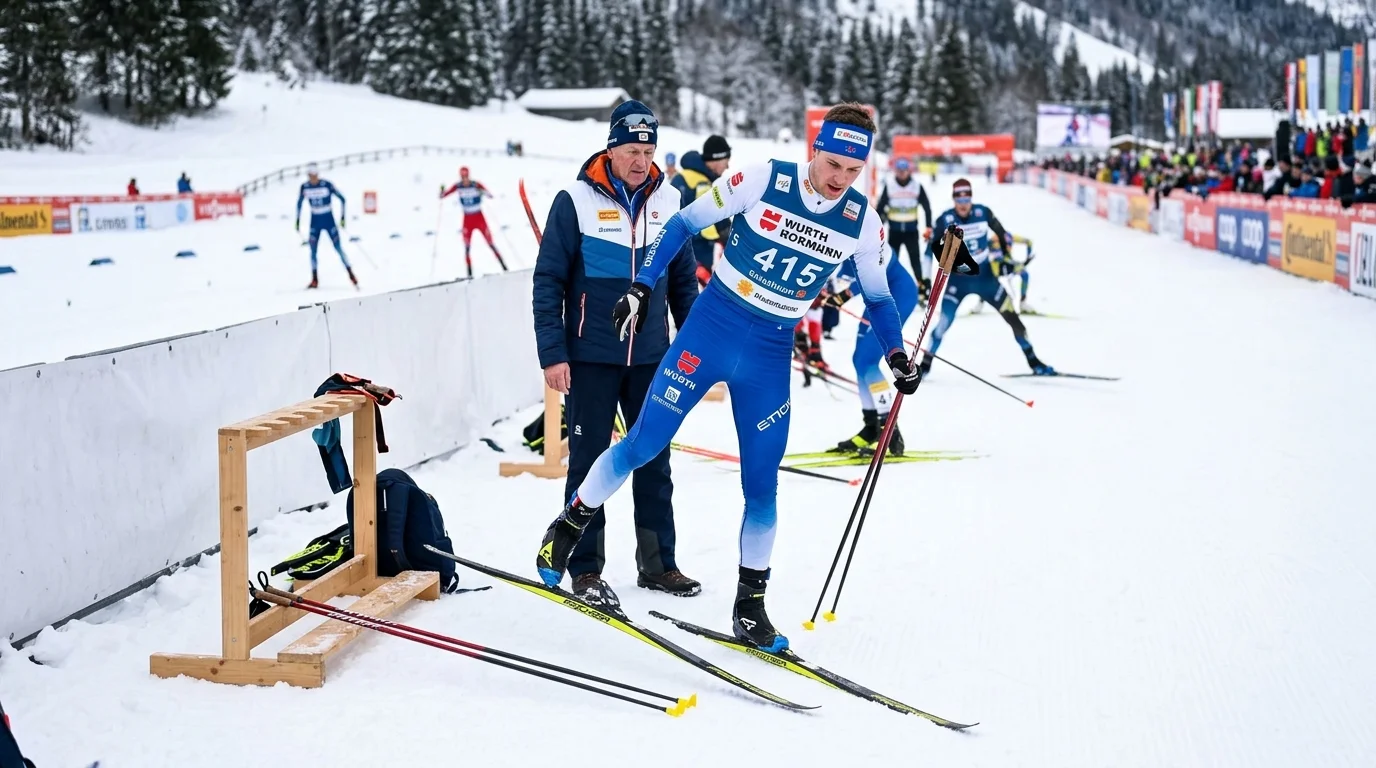 Skiwechsel beim Skiathlon von Klassisch auf Freestyle-Technik