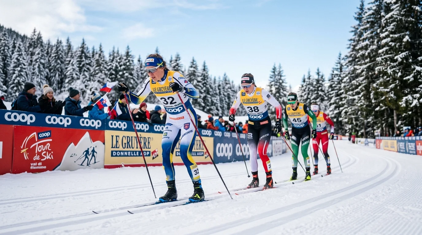 Tour de Ski Etappenrennen mit Teilnehmern auf der Loipe