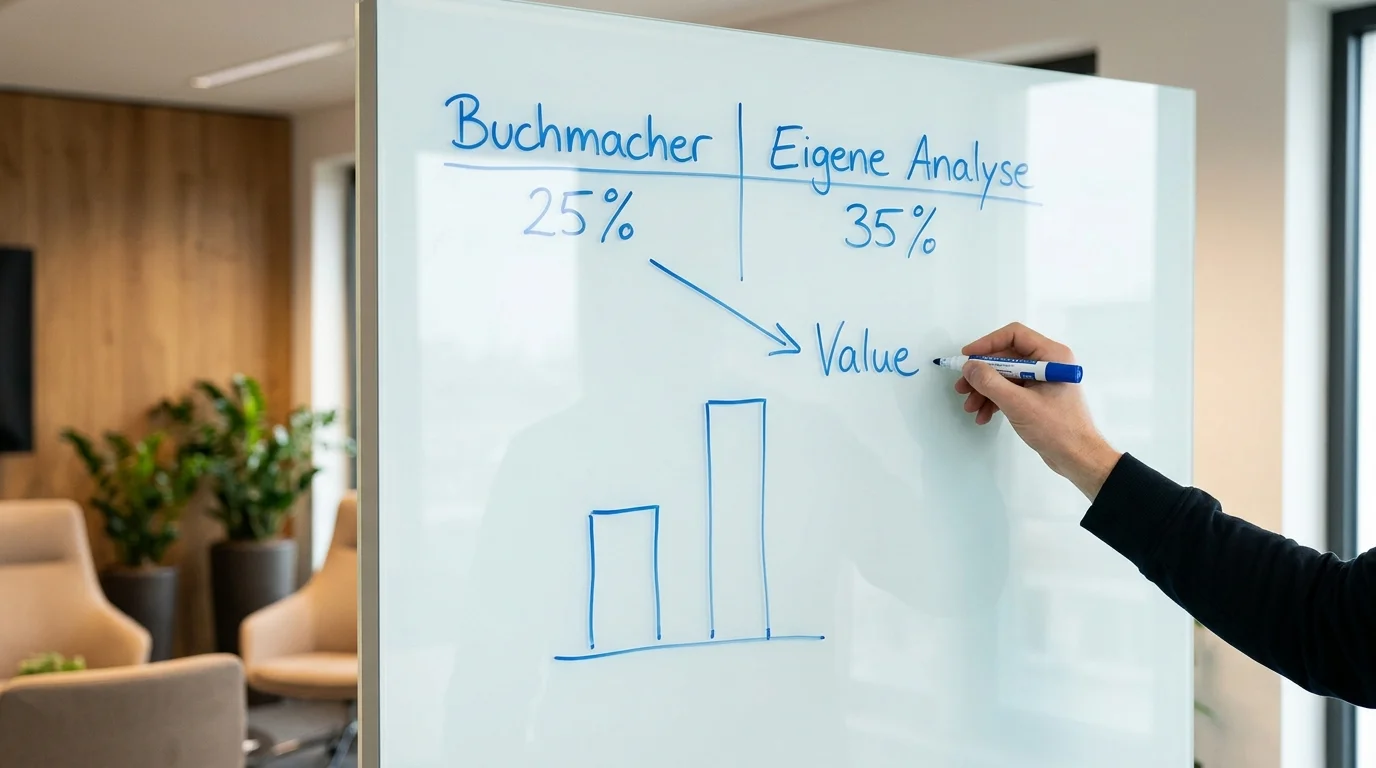 Vergleich von eigener Wahrscheinlichkeitsschätzung mit Buchmacher-Quote zur Value-Bet-Erkennung