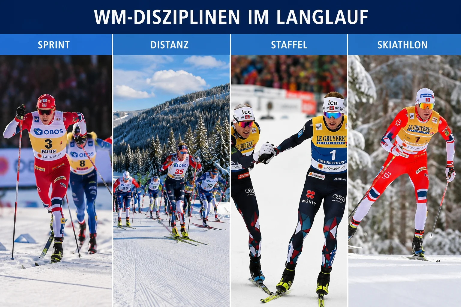 WM-Disziplinen im Langlauf: Sprint, Distanz, Staffel und Skiathlon
